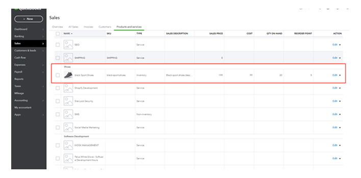Image 4.2 Part of All Items in Quickbooks (2)